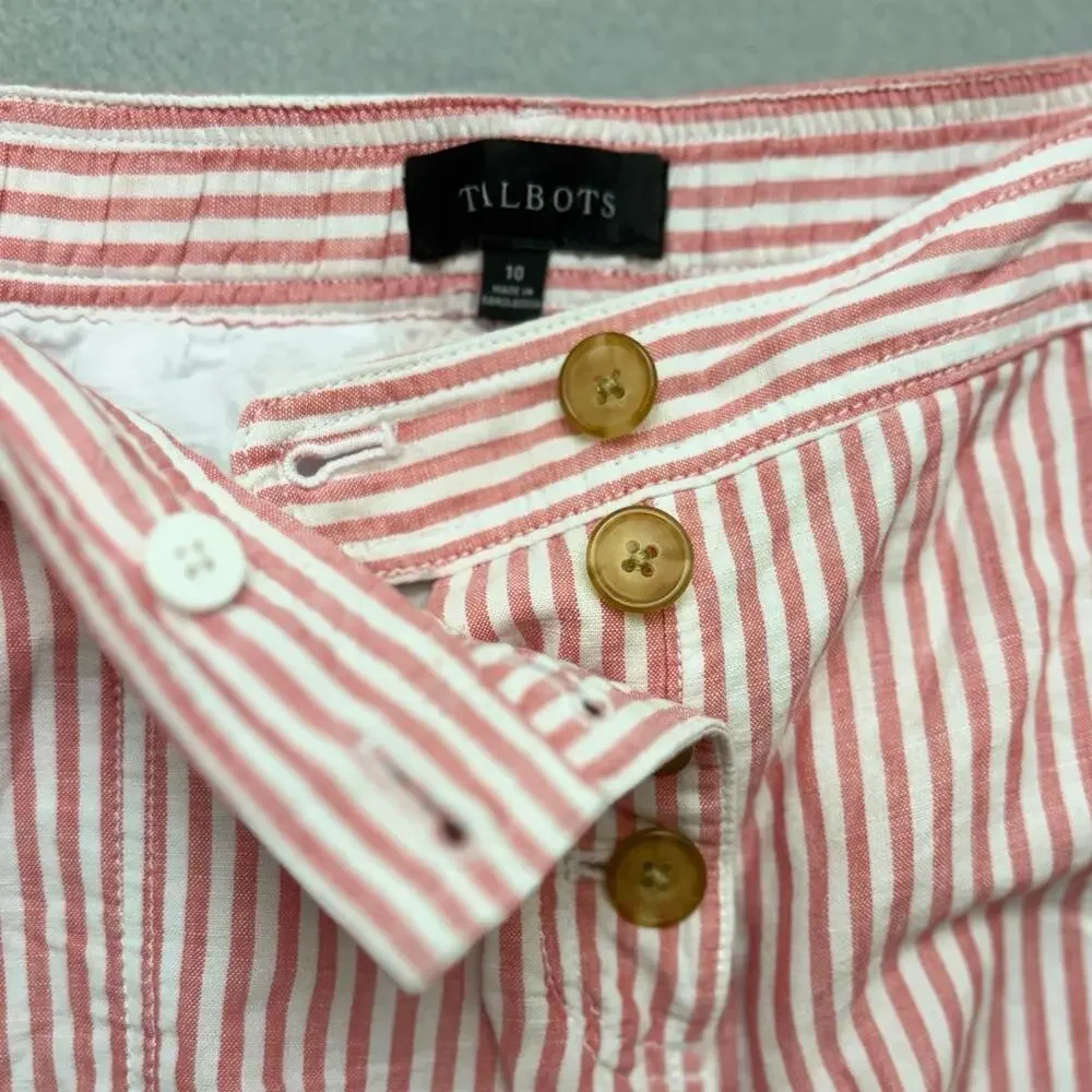 Talbots Linen Tie Waist Skirt Mini Midi Pink White Striped Skirt Size 10